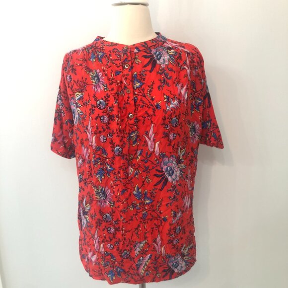 Maeve Anthropologie Windham Floral Red Henley Size Large - Picture 2 of 7
